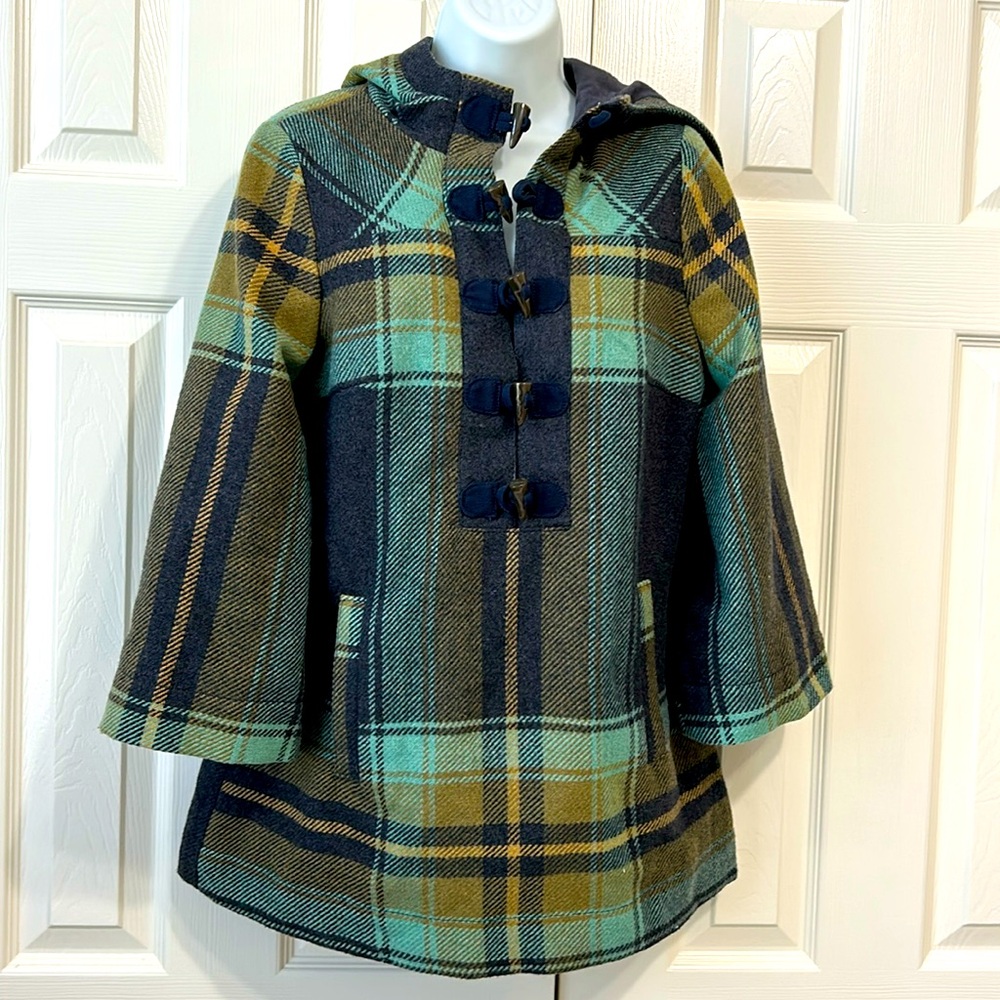 Mossimo Supply Hooded Pullover Jacket Wool Blend Plaid Toggle Buttons Womens